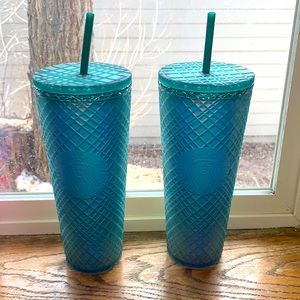 ONE Starbucks 2023 Spring Teal Jeweled Green Blue Ombre Cold Cup Tumbler